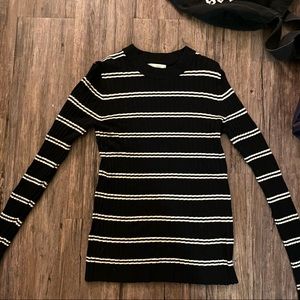 Black and White Stripe Ribbed Sweater